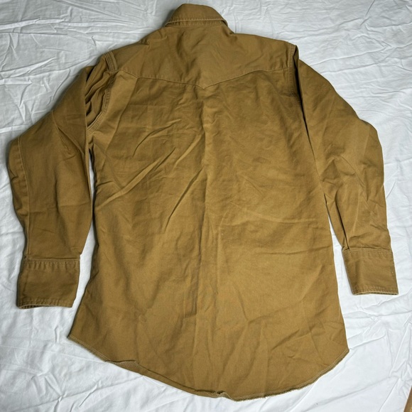 Wrangler Brush Popper Pearl Snap Men's Khaki Shirt 15 1/2-33 X-Long Tail Vintage - Picture 6 of 9